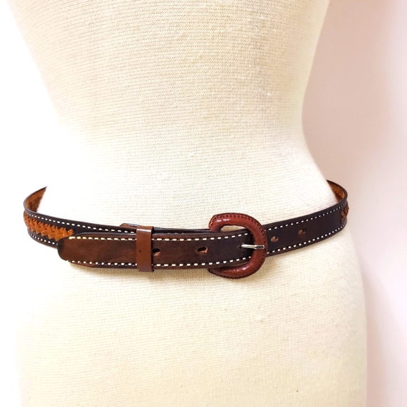 Boho Brown Leather Braided Belt - Picture 2 of 10